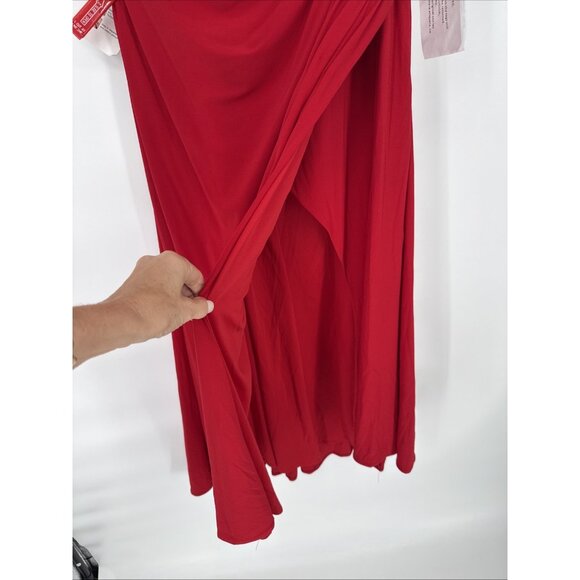 Mac Duggal Size 12 Red 26484 Ruched One-Shoulder Jersey Midi Cocktail Dress - Picture 9 of 13